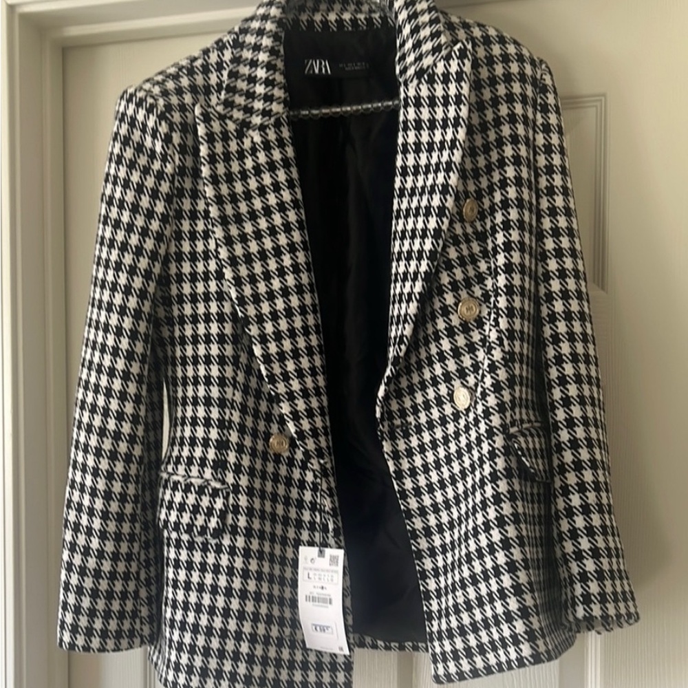 Zara Black and White Checkered Blazer Tailored Fit